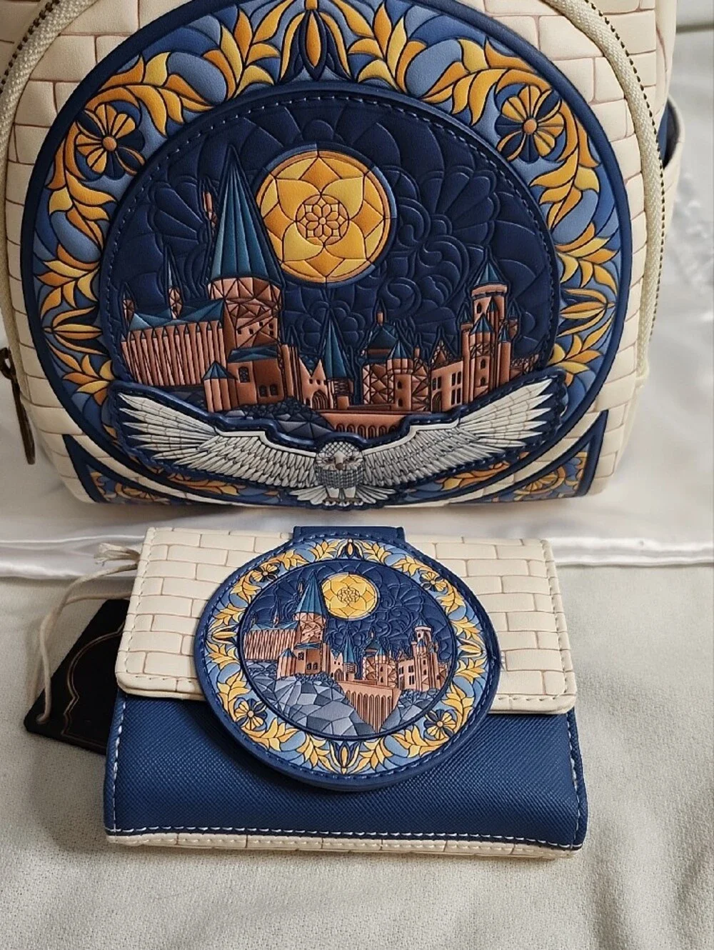 Loungefly Harry Potter Hedwig Stained Glass Mini Backpack with Wallet Set